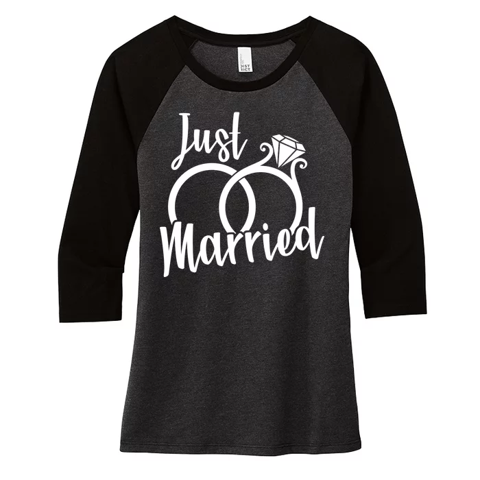 Just Married Ring Logo Women's Tri-Blend 3/4-Sleeve Raglan Shirt