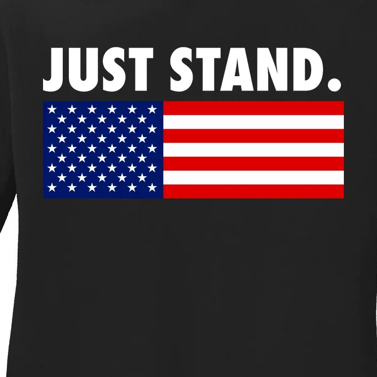 Just Stand Striped American Flag Ladies Long Sleeve Shirt