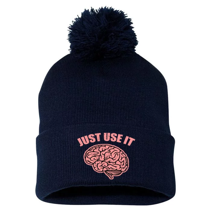 Just Use It Funny Brain Pom Pom 12in Knit Beanie