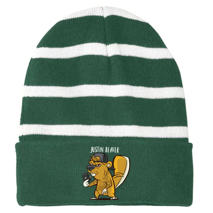 Justin Beaver Striped Beanie with Solid Band