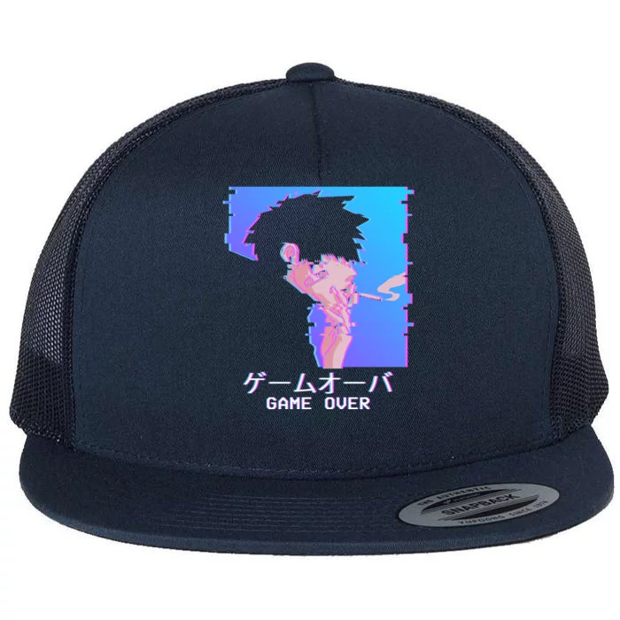 Japanese Vaporwave Aesthetic Sad Anime Game Over Lofi Cool Gift Flat Bill Trucker Hat