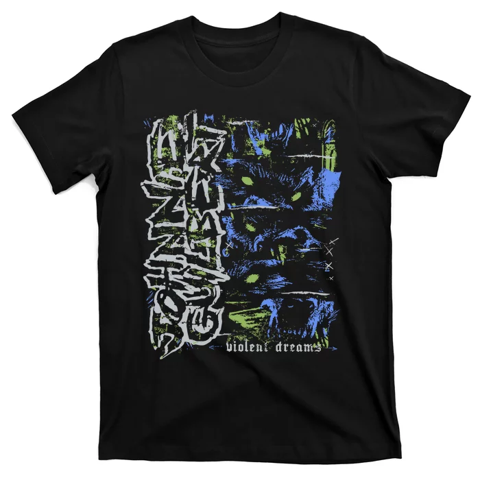 Johnnieguilbert Violent Dream Wolf Blue Green T-Shirt