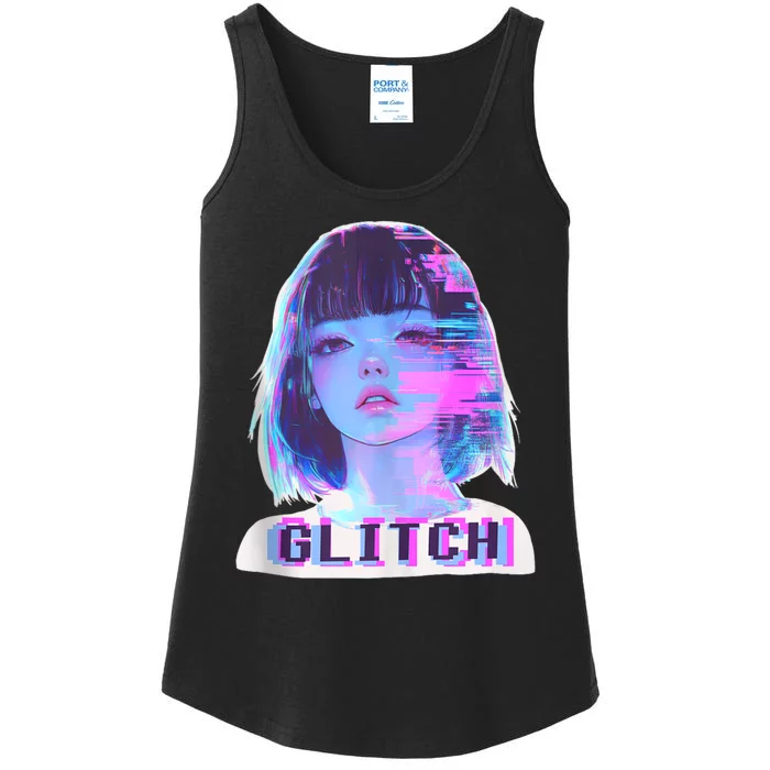 Japanese Vaporwave Edgy Sad Glitch Girl Anime Aesthetic Ladies Essential Tank