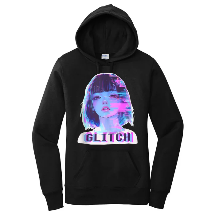 Japanese Vaporwave Edgy Sad Glitch Girl Anime Aesthetic Women's Pullover Hoodie