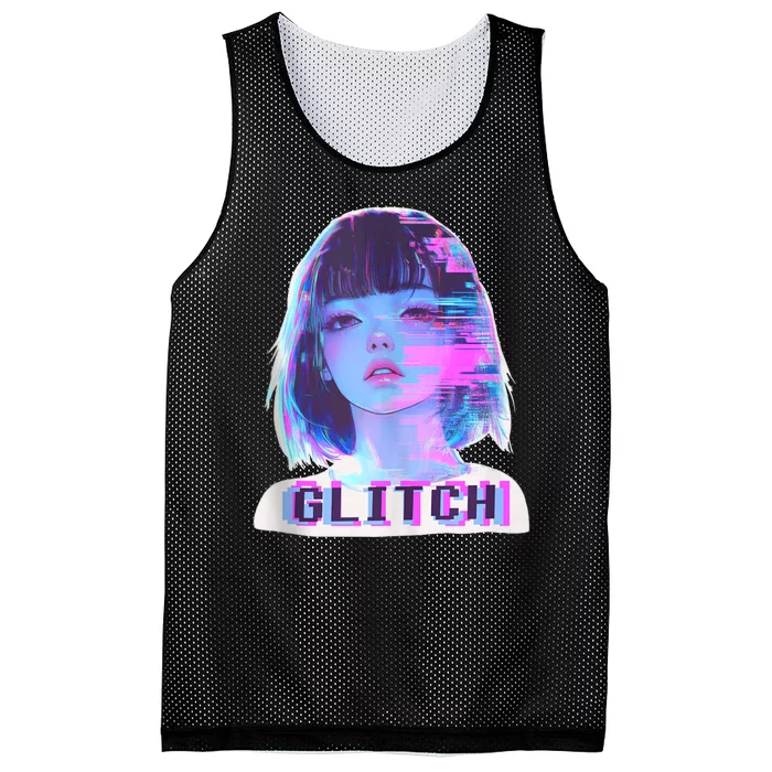 Japanese Vaporwave Edgy Sad Glitch Girl Anime Aesthetic Mesh Reversible Basketball Jersey Tank