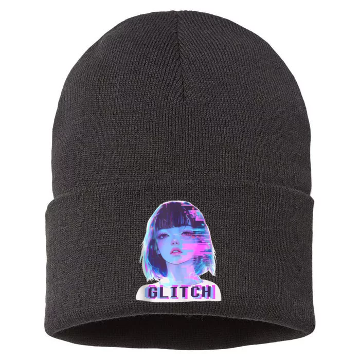 Japanese Vaporwave Edgy Sad Glitch Girl Anime Aesthetic Sustainable Knit Beanie