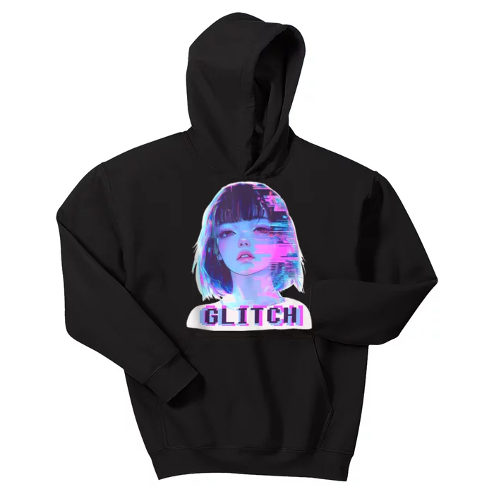 Japanese Vaporwave Edgy Sad Glitch Girl Anime Aesthetic Kids Hoodie