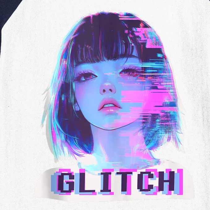 Japanese Vaporwave Edgy Sad Glitch Girl Anime Aesthetic Baseball Sleeve Shirt