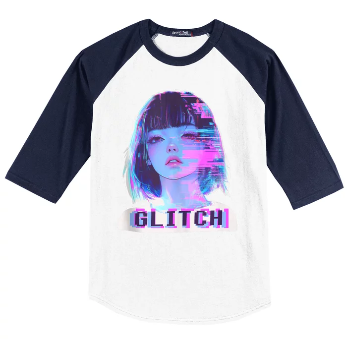 Japanese Vaporwave Edgy Sad Glitch Girl Anime Aesthetic Baseball Sleeve Shirt