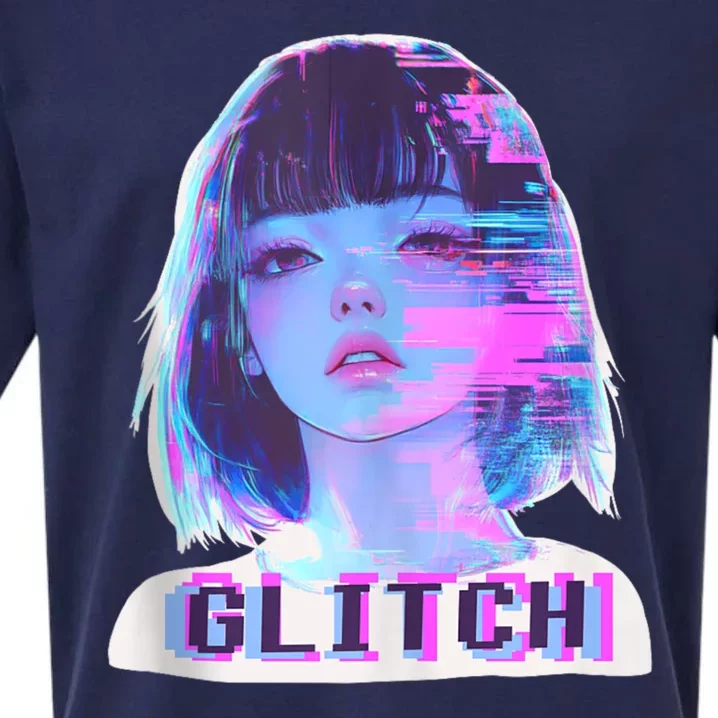 Japanese Vaporwave Edgy Sad Glitch Girl Anime Aesthetic Sueded Cloud Jersey T-Shirt