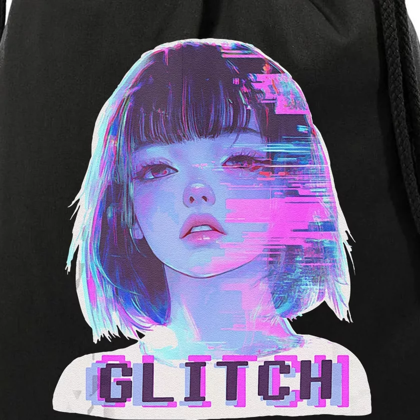 Japanese Vaporwave Edgy Sad Glitch Anime Aesthetic Drawstring Bag