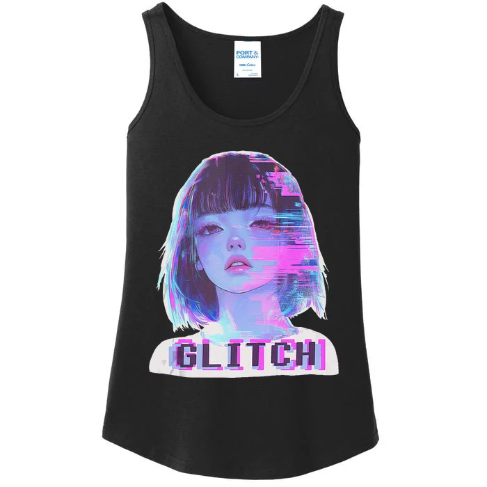 Japanese Vaporwave Edgy Sad Glitch Anime Aesthetic Ladies Essential Tank