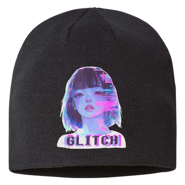 Japanese Vaporwave Edgy Sad Glitch Anime Aesthetic 8 1/2in Sustainable Knit Beanie