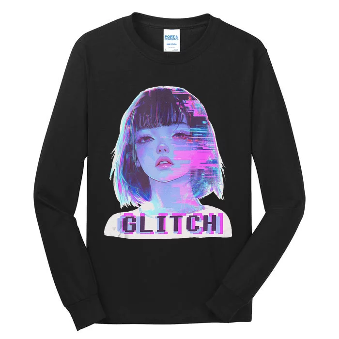 Japanese Vaporwave Edgy Sad Glitch Anime Aesthetic Tall Long Sleeve T-Shirt