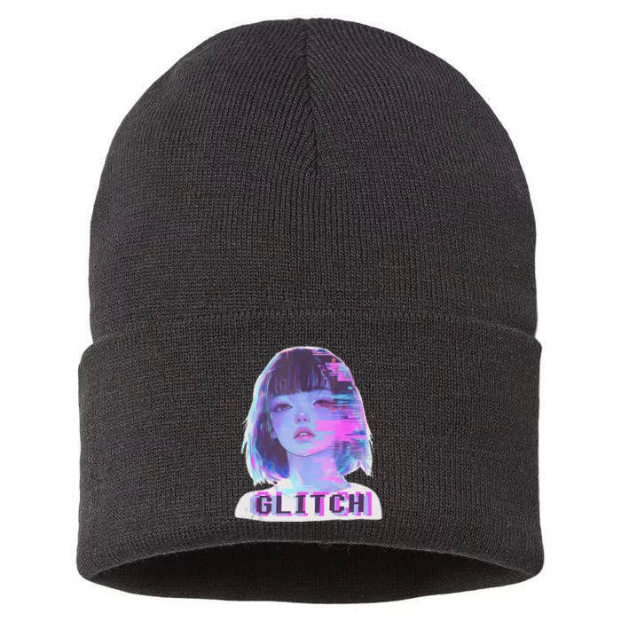 Japanese Vaporwave Edgy Sad Glitch Anime Aesthetic Sustainable Knit Beanie