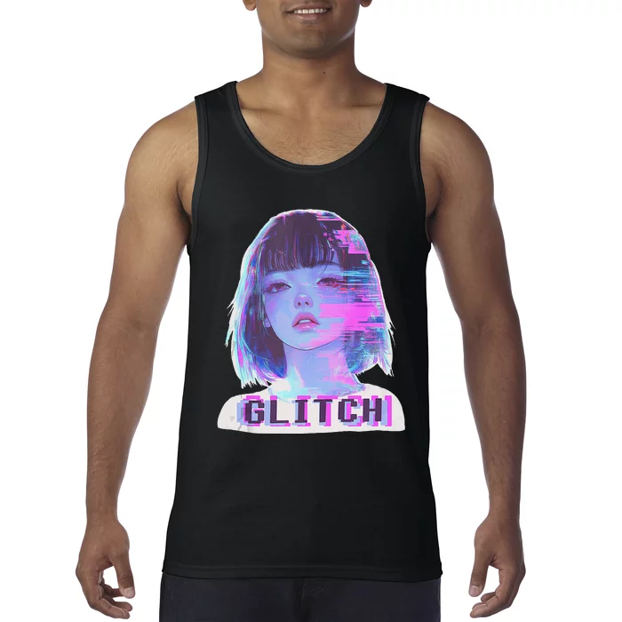 Japanese Vaporwave Edgy Sad Glitch Anime Aesthetic Tank Top