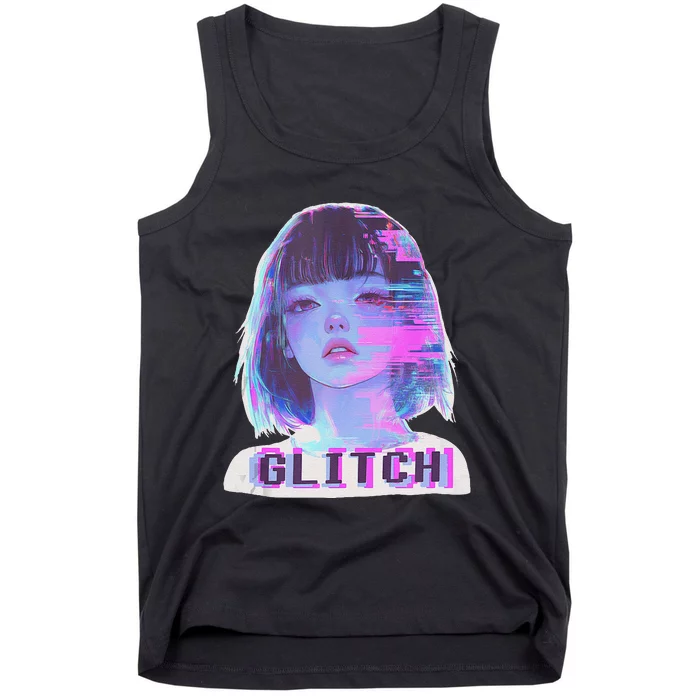 Japanese Vaporwave Edgy Sad Glitch Anime Aesthetic Tank Top