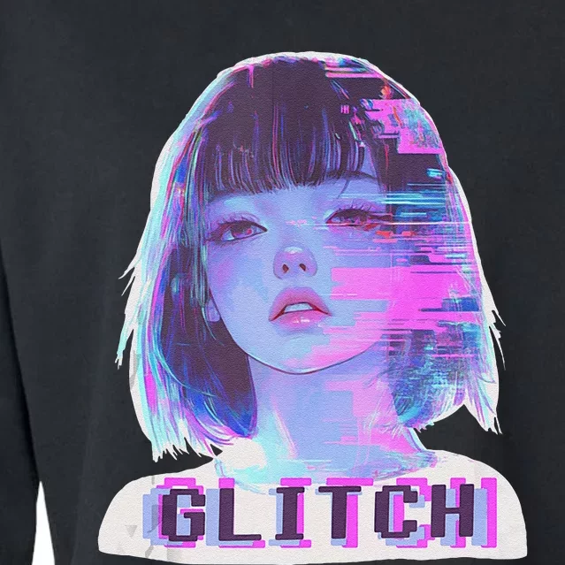 Japanese Vaporwave Edgy Sad Glitch Anime Aesthetic Cropped Pullover Crew