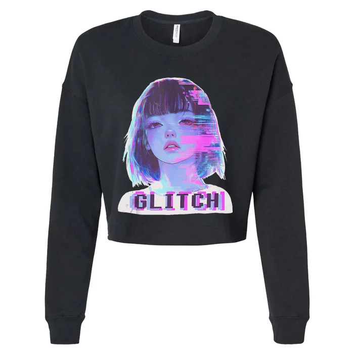 Japanese Vaporwave Edgy Sad Glitch Anime Aesthetic Cropped Pullover Crew