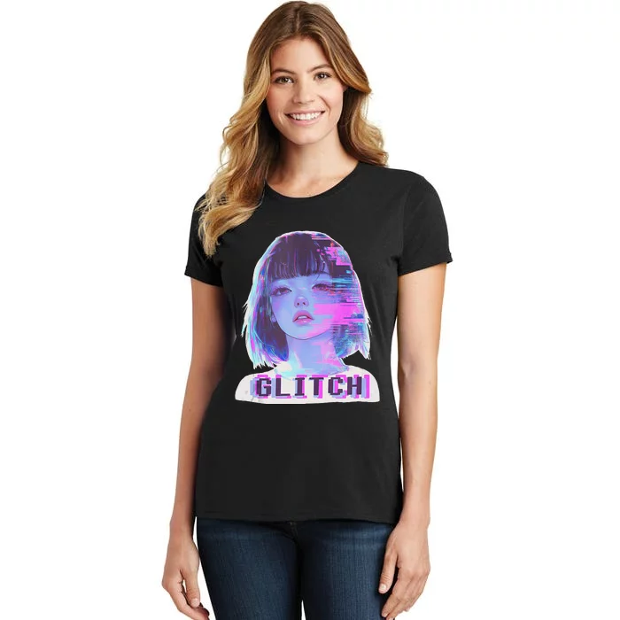 Japanese Vaporwave Edgy Sad Glitch Anime Aesthetic Women's T-Shirt