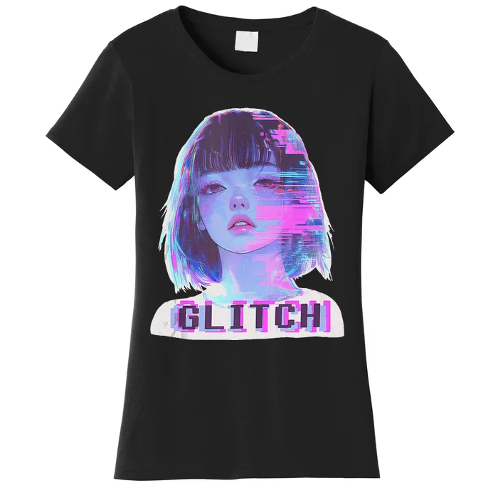 Japanese Vaporwave Edgy Sad Glitch Anime Aesthetic Women's T-Shirt