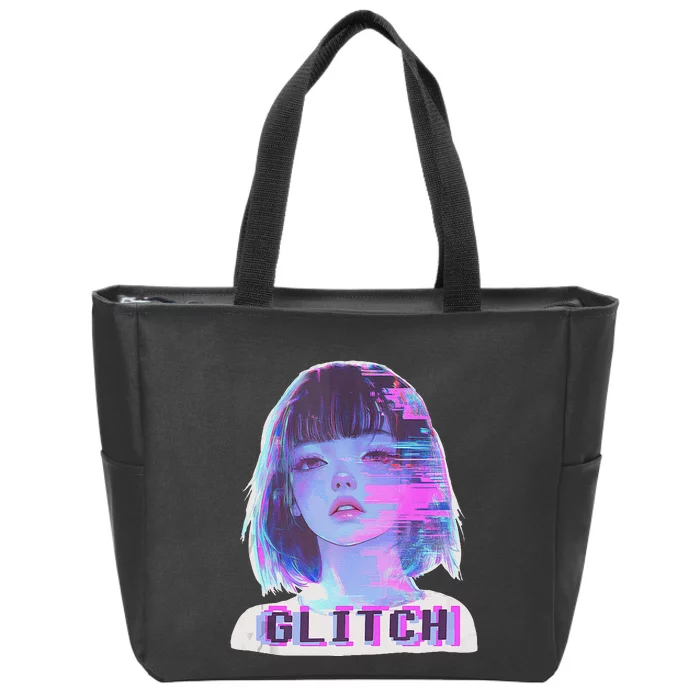 Japanese Vaporwave Edgy Sad Glitch Anime Aesthetic Zip Tote Bag