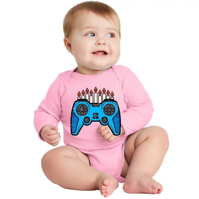 Jewish Video Game Gamer Hanukkah Chanukah Baby Long Sleeve Bodysuit