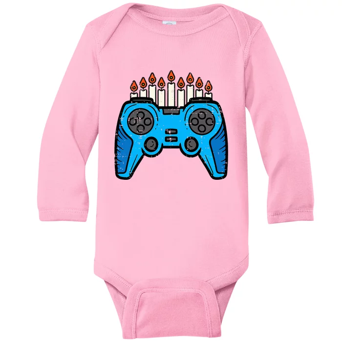 Jewish Video Game Gamer Hanukkah Chanukah Baby Long Sleeve Bodysuit