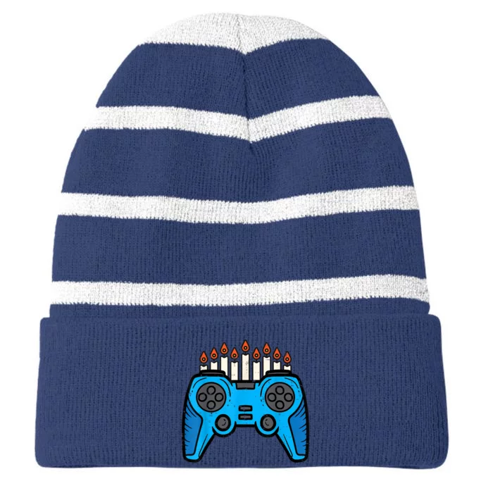 Jewish Video Game Gamer Hanukkah Chanukah Striped Beanie with Solid Band