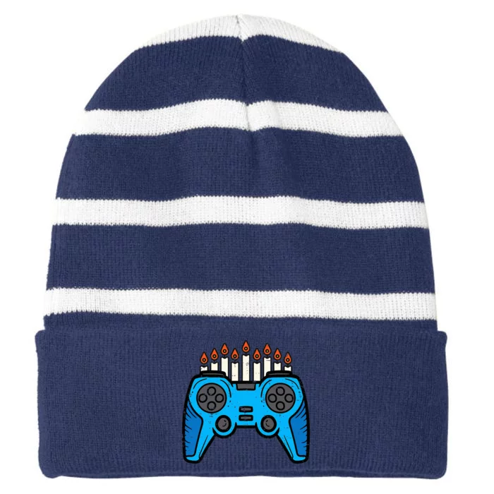 Jewish Video Game Gamer Hanukkah Chanukah Striped Beanie with Solid Band