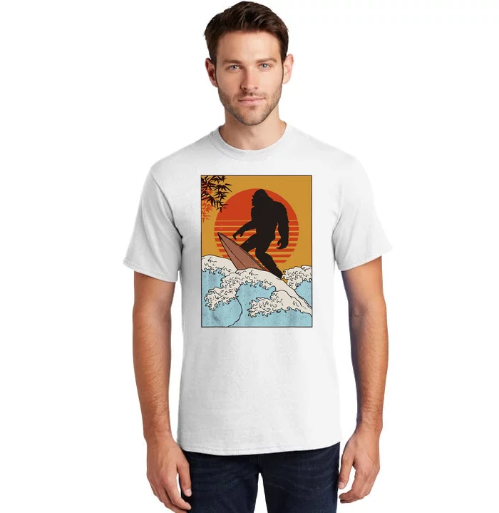 Japanese Vintage Kanagawa Art Surfing Bigfoot Hanging Ten Tall T-Shirt