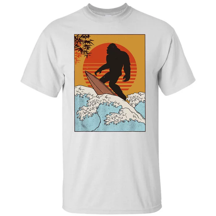 Japanese Vintage Kanagawa Art Surfing Bigfoot Hanging Ten Tall T-Shirt