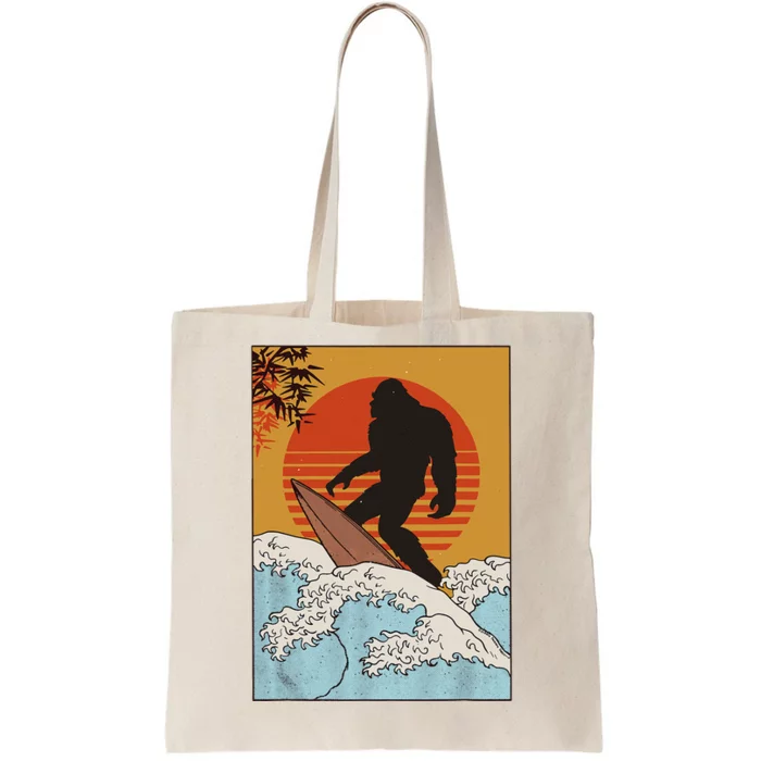 Japanese Vintage Kanagawa Art Surfing Bigfoot Hanging Ten Tote Bag