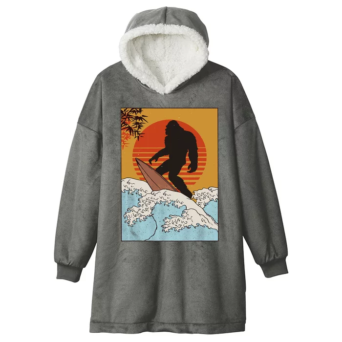 Japanese Vintage Kanagawa Art Surfing Bigfoot Hanging Ten Hooded Wearable Blanket