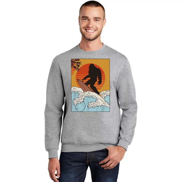 Japanese Vintage Kanagawa Art Surfing Bigfoot Hanging Ten Tall Sweatshirt