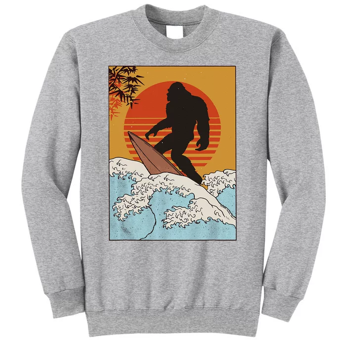 Japanese Vintage Kanagawa Art Surfing Bigfoot Hanging Ten Tall Sweatshirt