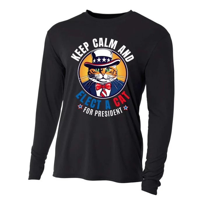 Joking Voter Keep Calm And Elect A Cat For President Cooling Performance Long Sleeve Crew