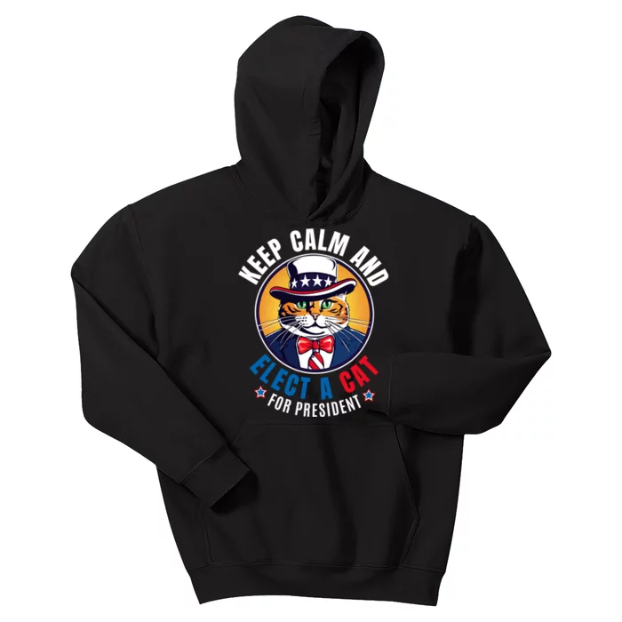 Joking Voter Keep Calm And Elect A Cat For President Kids Hoodie