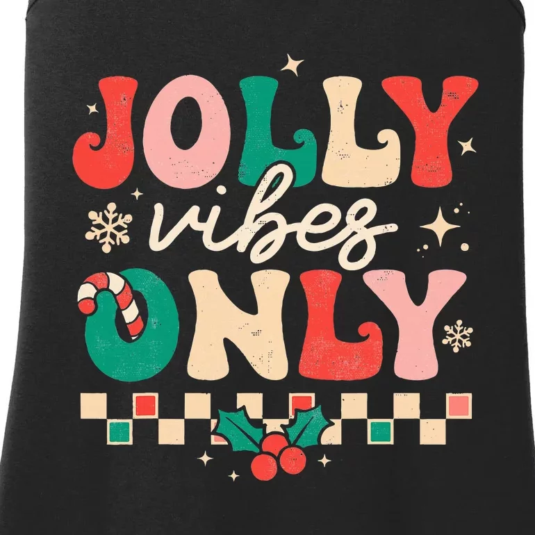 Jolly Vibes Only Groovy Retro Christmas Xmas Happy Holiday Ladies Essential Tank