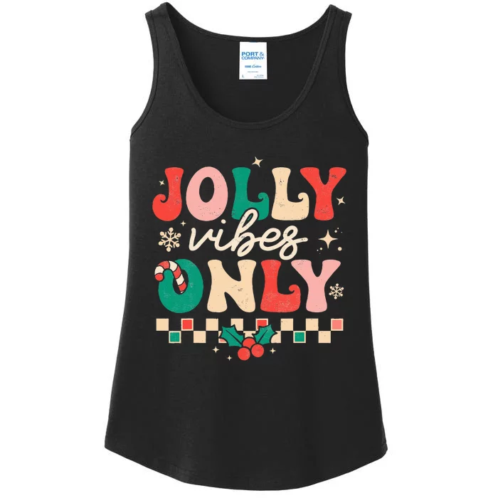 Jolly Vibes Only Groovy Retro Christmas Xmas Happy Holiday Ladies Essential Tank