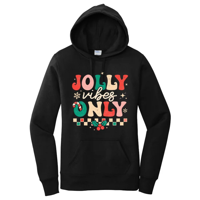 Jolly Vibes Only Groovy Retro Christmas Xmas Happy Holiday Women's Pullover Hoodie