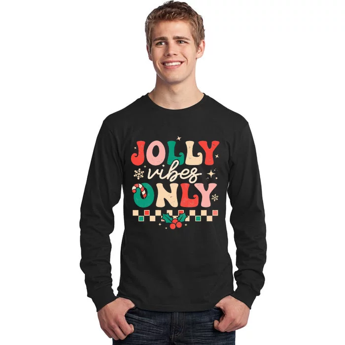 Jolly Vibes Only Groovy Retro Christmas Xmas Happy Holiday Tall Long Sleeve T-Shirt