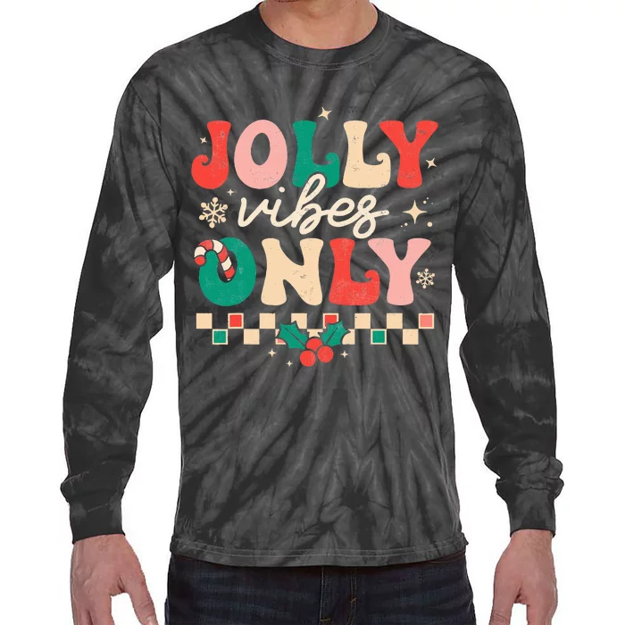 Jolly Vibes Only Groovy Retro Christmas Xmas Happy Holiday Tie-Dye Long Sleeve Shirt