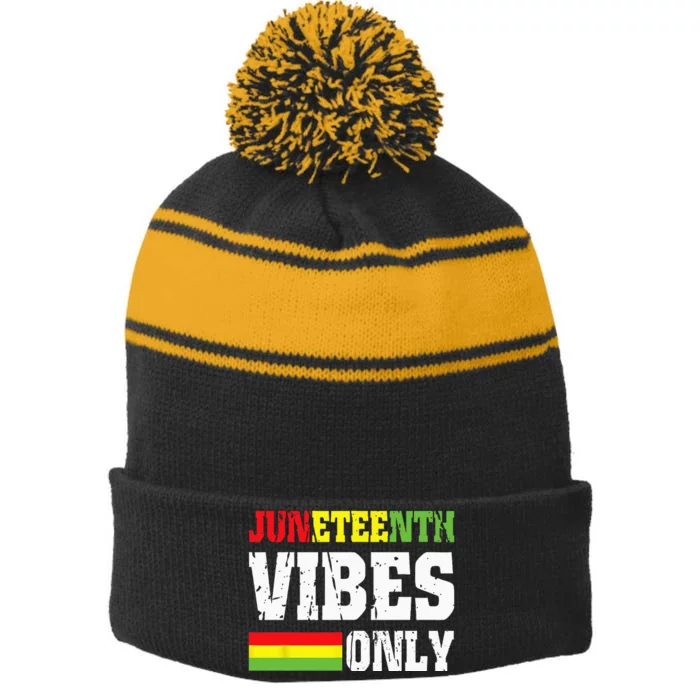 JUNETEENTH VIBES ONLY June 19 1865 Celebrate Black History Stripe Pom Pom Beanie