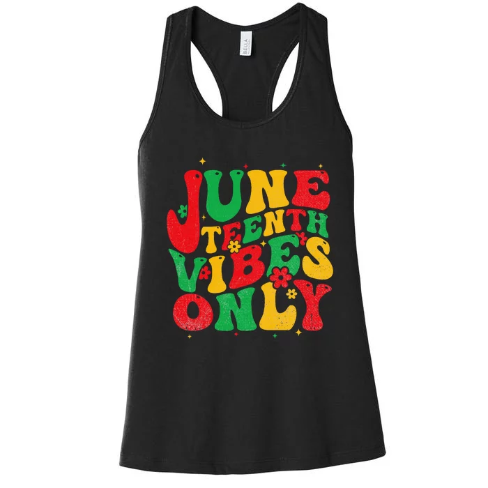 Juneteenth Vibes Only Groovy Retro Black Women's Racerback Tank