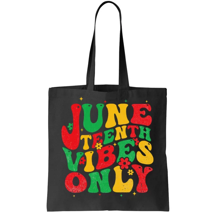 Juneteenth Vibes Only Groovy Retro Black Tote Bag