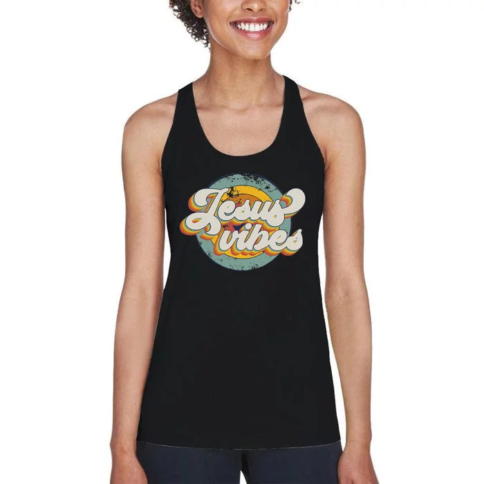 Jesus Vibes Retro Vintage Christian Easter Day Religious Women's Racerback Tank