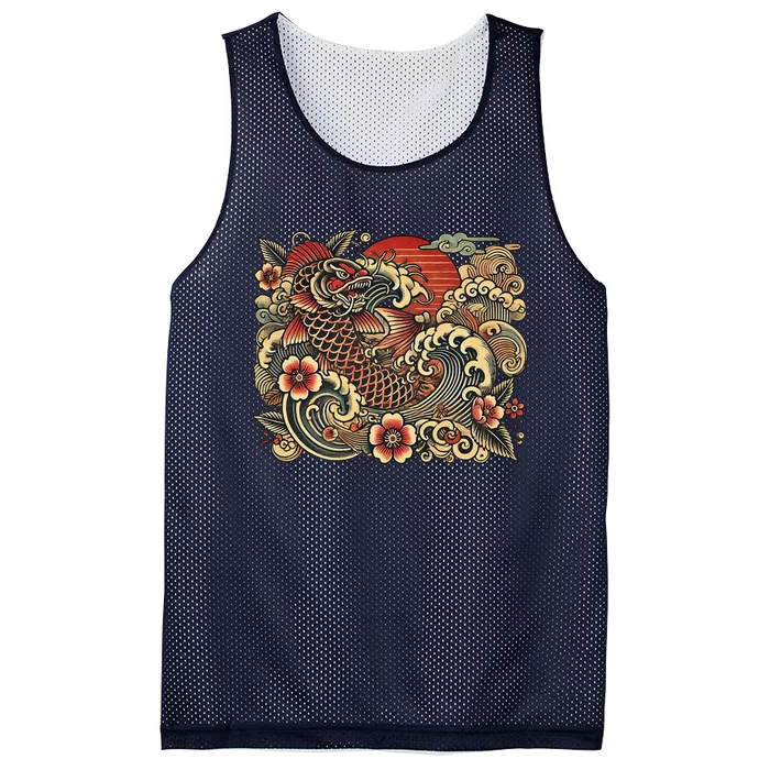 Japanese Vintage Retro Koi Dragon Mesh Reversible Basketball Jersey Tank