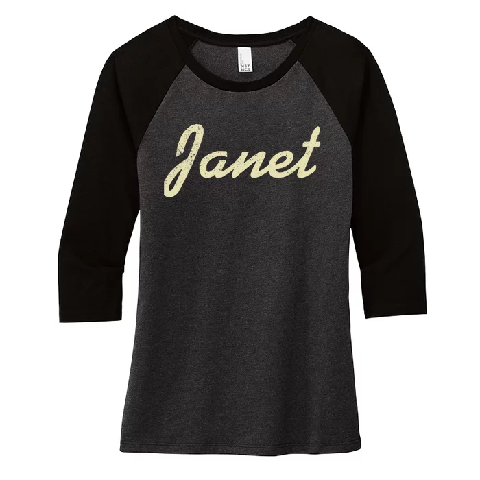 Janet Vintage Retro Women's Tri-Blend 3/4-Sleeve Raglan Shirt