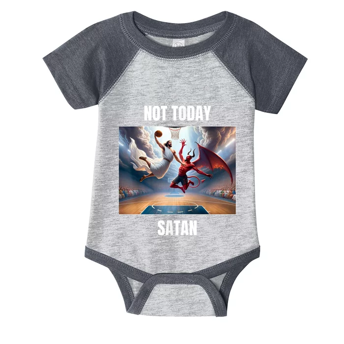 Jesus Vs Satan Playing Basketball Not Today Satan Infant Baby Jersey Bodysuit